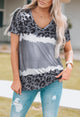 Leopard V-Neck Short Sleeve T-Shirt Cloudy Blue
