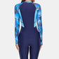 Printed Half Zip Long Sleeve One-Piece Swimwear