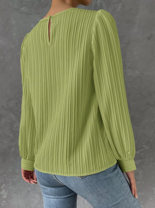 Textured Round Neck Long Sleeve Blouse