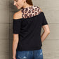 Perfee Leopard Print Round Neck Cold Shoulder Blouse