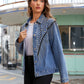 Studded Fringe Button Down Denim Jacket