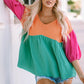 Color Block V-Neck Babydoll Blouse