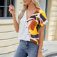 Printed Surplice Short Sleeve Blouse