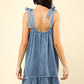 VERY J Shoulder Tie Washed Denim Mini Dress