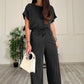 Round Neck Short Sleeve Top and Drawstring Pants Set