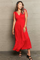 Drawstring V-Neck Sleeveless Dress Red