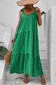 Tie-Shoulder Tiered Maxi Dress Green
