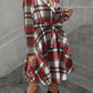 Plaid Tie Waist Long Sleeve Outerwear