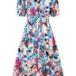 Ruched Printed Surplice Short Sleeve Dress