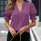 Notched Short Sleeve Blouse