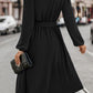 Tie Waist Notched Neck Long Sleeve Dress