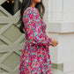 Floral Smocked V-Neck Flounce Sleeve Dress