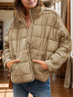 Pocketed Plaid Quilted Zip Up Winter Coat Camel