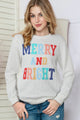 Full Size MERRY AND BRIGHT Cable Knit Pullover Sweatshirt White