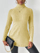 Ribbed Turtleneck Long Sleeve Slit T-Shirt Banana Yellow