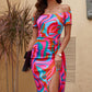 Printed Off-Shoulder Split Dress