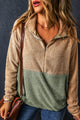 Contrast Half Zip Long Sleeve Sweatshirt Khaki