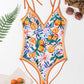 Printed V-Neck Tie Shoulder One-Piece Swimwear