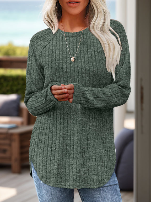 Round Neck Raglan Sleeve T-Shirt Moss