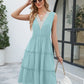 Contrast V-Neck Sleeveless Tiered Dress