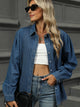 Button Down Collared Neck Long Sleeve Denim Top Navy