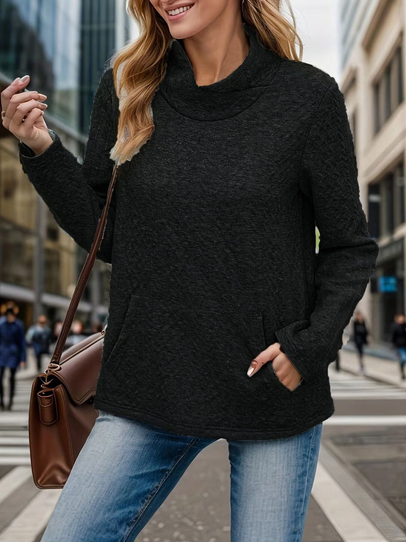Pocketed Turtleneck Long Sleeve Sweatshirt Black