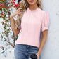 Frill Mock Neck Short Sleeve Eyelet Blouse