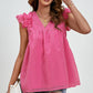 Ruched V-Neck Cap Sleeve Blouse