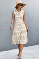 Printed Button Front Tie-Waist Sleeveless Collared Dress White