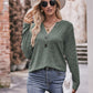 Mandy Buttoned Notched Neck Long Sleeve Top