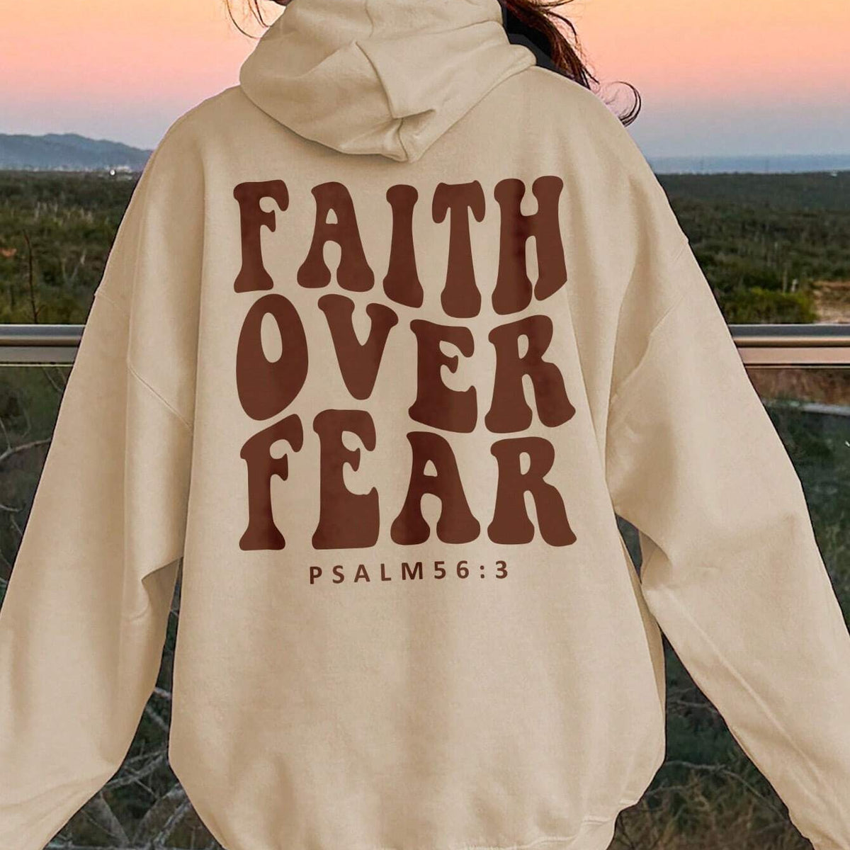 FAITH OVER FEAR Dropped Shoulder Hoodie Tan