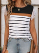 Perfee Lace Detail Striped Round Neck Cap Sleeve T-Shirt White