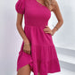 One-Shoulder Smocked Tiered Dress