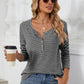 Striped Half Button Long Sleeve T-Shirt