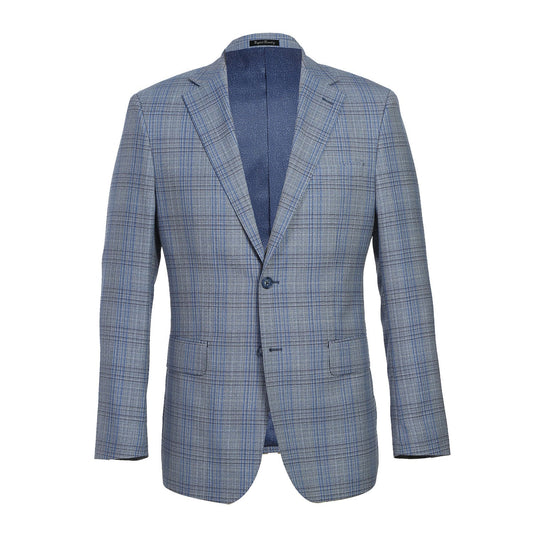 EL72-68-401 Light Gray with Blue Check Wool Suit