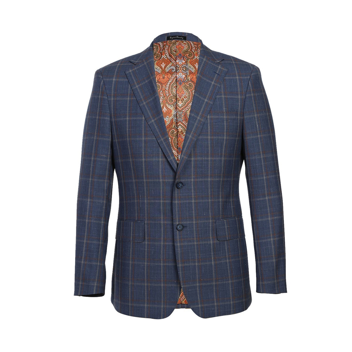 EL72-62-400 Light Steel Blue with Orange Check Wool Suit