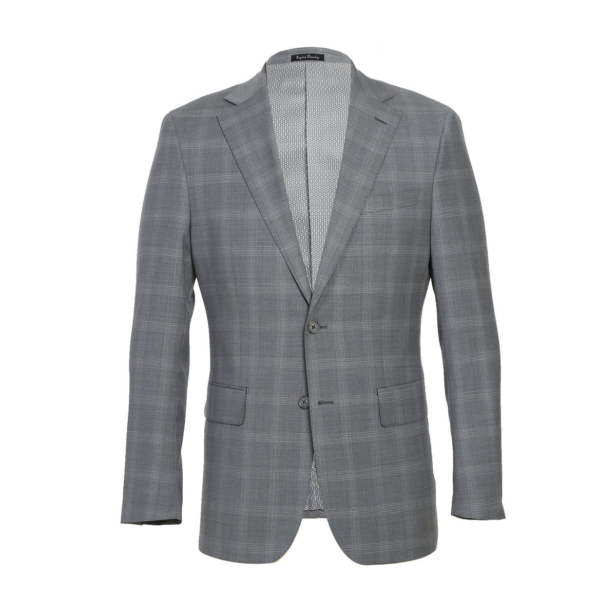 EL72-62-092 Light Gray Window Pane Check Wool Suit