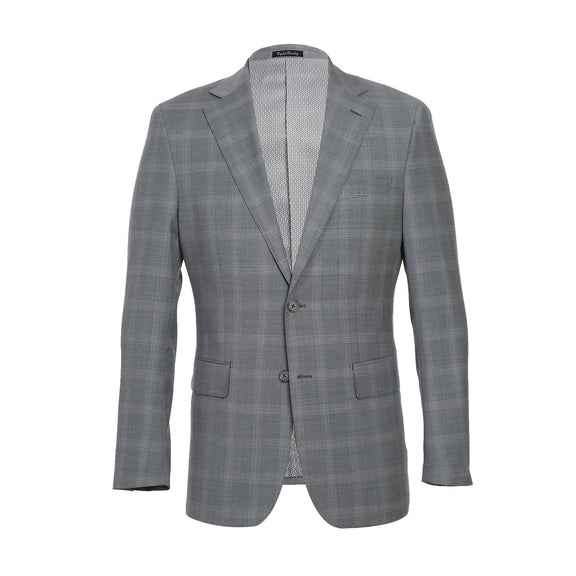 EL72-62-092 Light Gray Window Pane Check Wool Suit
