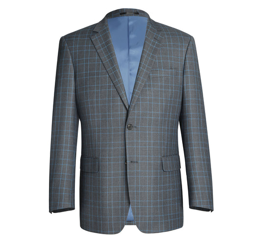 293-5 Men's Two Piece Classic Fit Windowpane Check Dress Suit