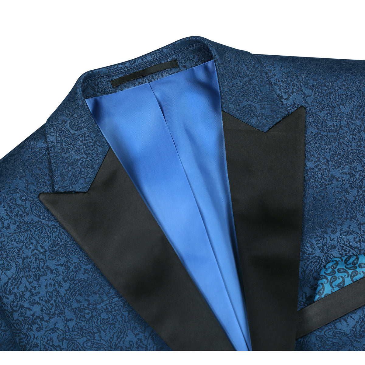 290-4 Men's Slim Fit Peak Lapel Tuxedo Blazer With Embroidered Pattern