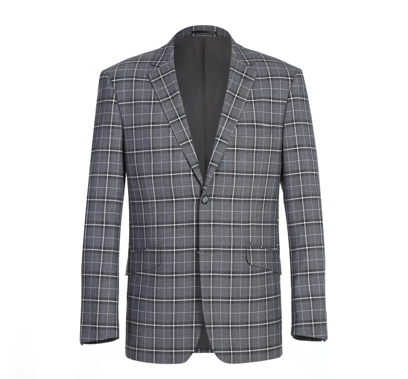 293-14 Men's Classic Fit Single Breasted Grey & White Check Suits