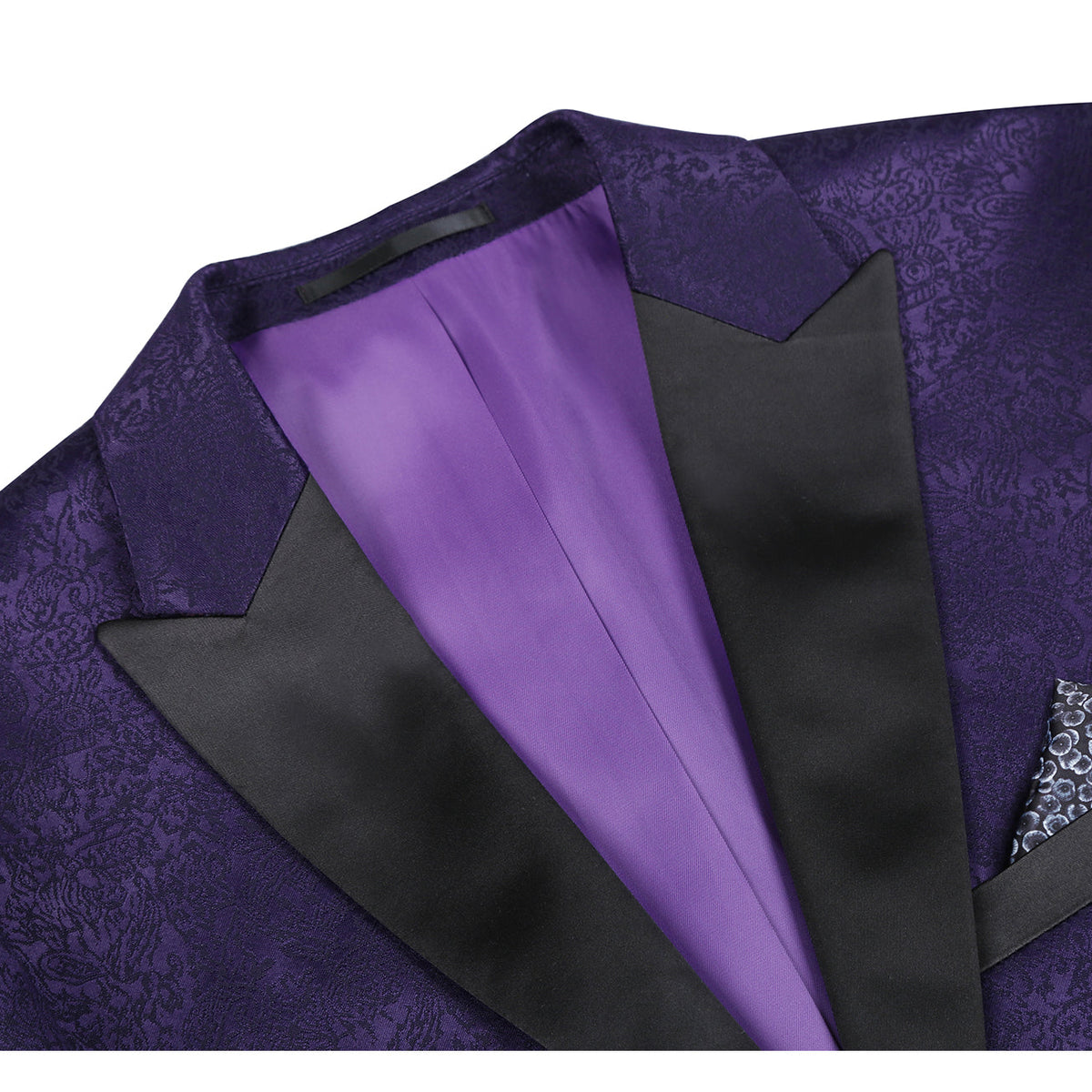 290-3 Men's Slim Fit Peak Lapel Tuxedo Blazer With Embroidered Pattern