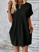 Pocketed Round Neck Short Sleeve Dress Black