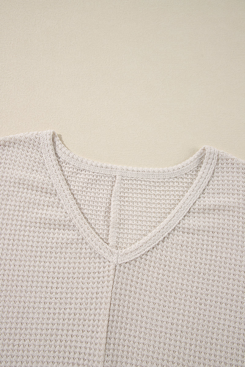 Side Slit V-Neck Long Sleeve Top