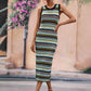 Striped Round Neck Sleeveless Midi Cover Up Dress