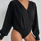 Perfee Surplice Ruched Long Sleeve Bodysuit