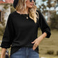 Eyelet Round Neck Long Sleeve T-Shirt