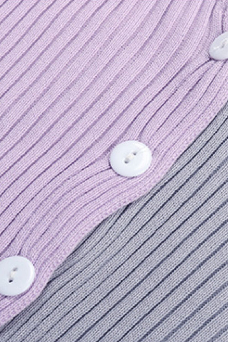 Perfee Contrast Button Up Long Sleeve Cardigan