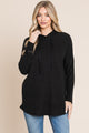 BOMBOM Contrast Drawstring Drop Shoulder Knit Hoodie Black