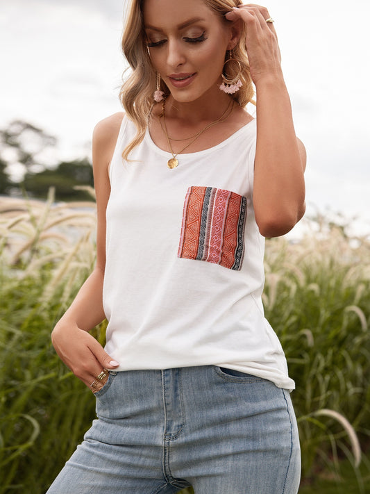 Ivy Lane Pocketed Printed Round Neck Tank